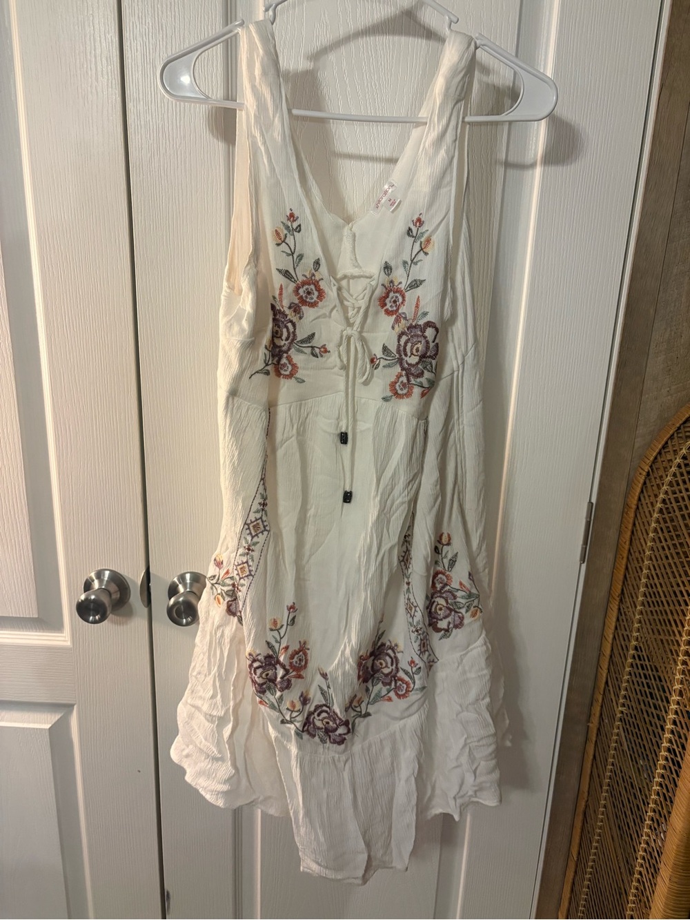 Xhilaration White Midi Dress with Multicolor Floral Embroidery